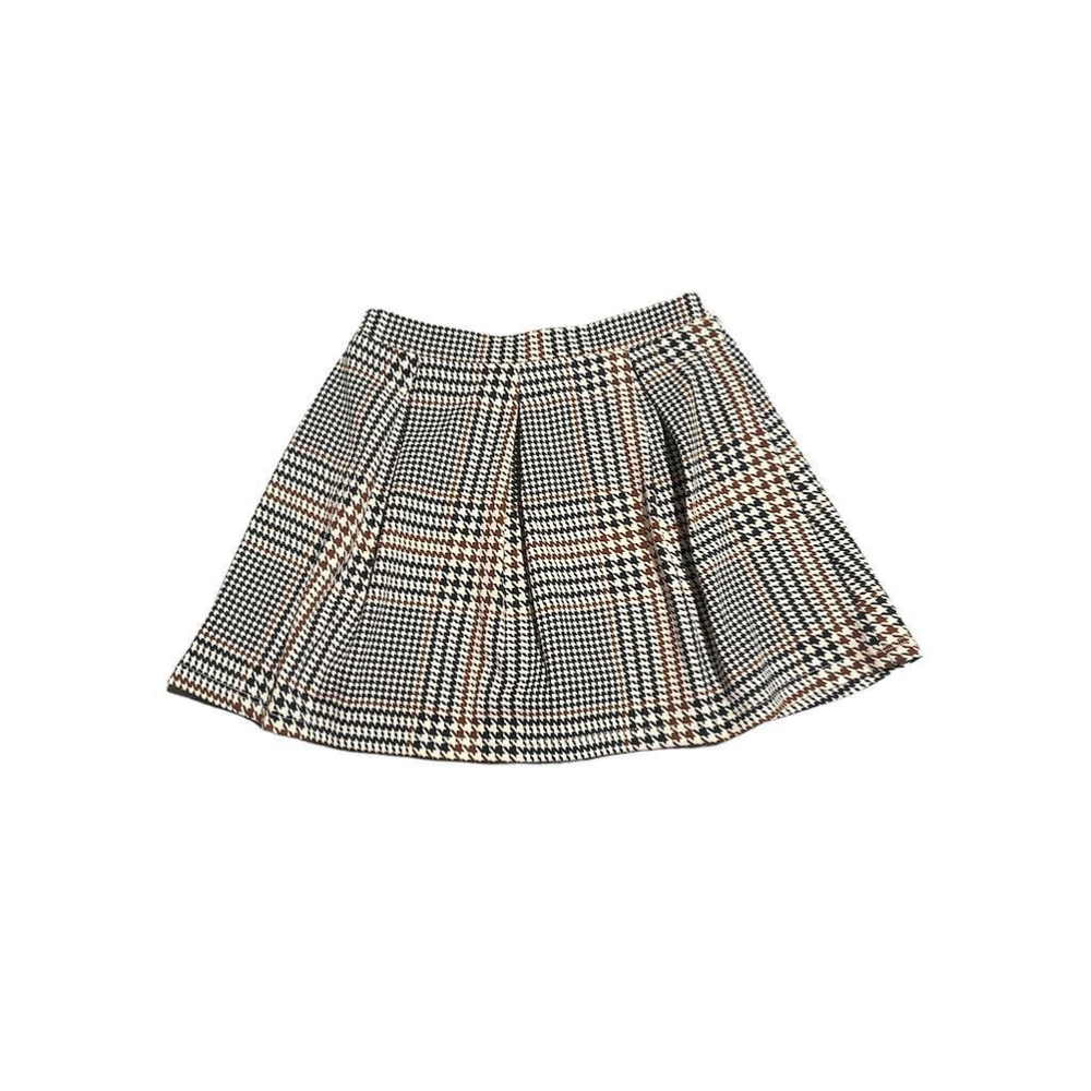 Three Hearts Plaid Mini Skirt - Black, White, Brown